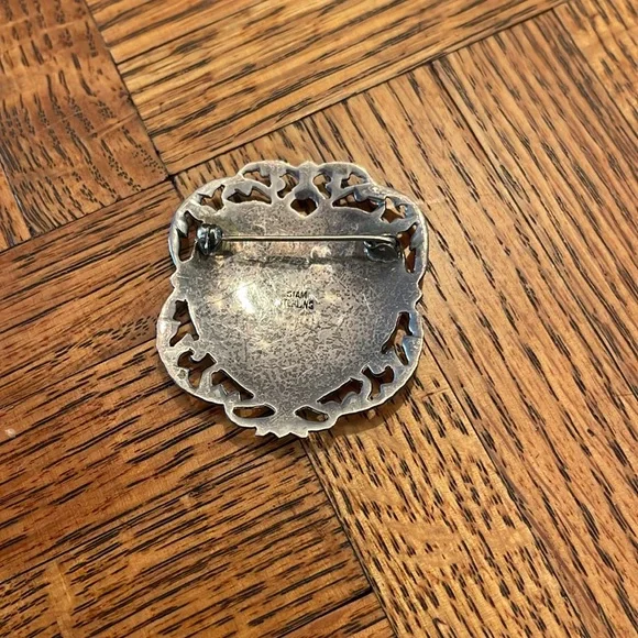 Vintage Siam Sterling Silver and White Heart Brooch